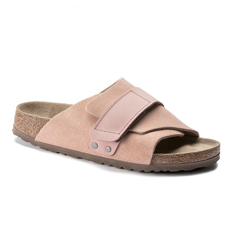 Women's new hook and loop wooden sandals and slippers have a shoe box.