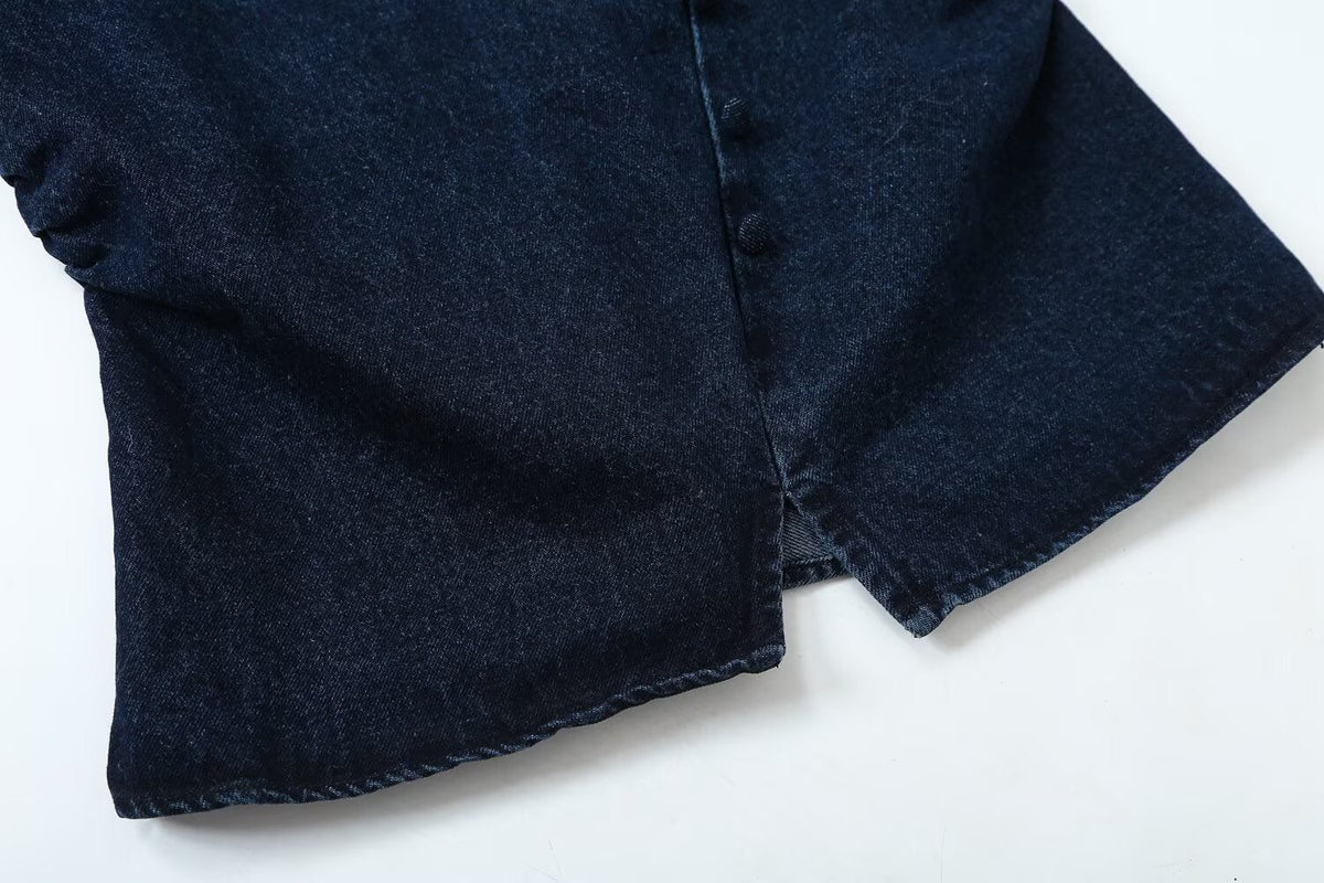 suit Women's 2 pieces bag buckle decorative denim top+high waist wide leg jeans