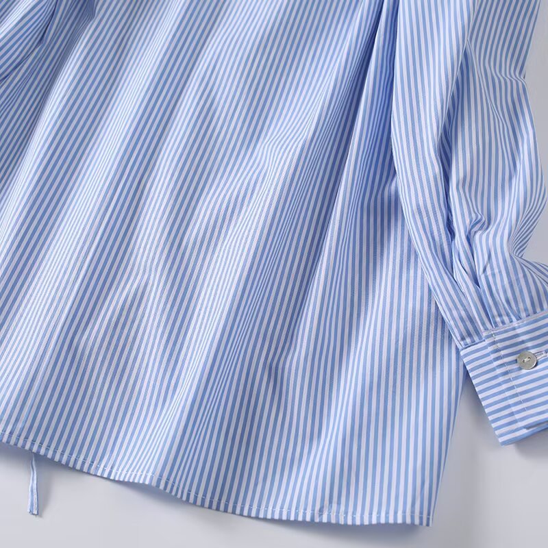 Women's loose cotton striped lace up shirt