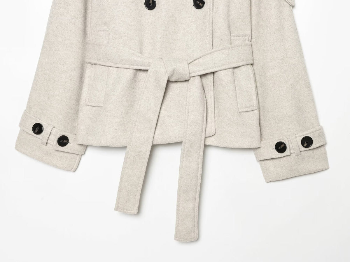 Women's soft textured double breasted stand collar Coat