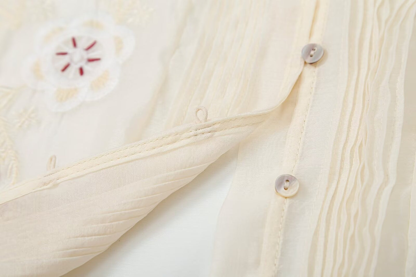 Women's floral embroidery transparent stiff yarn shirt