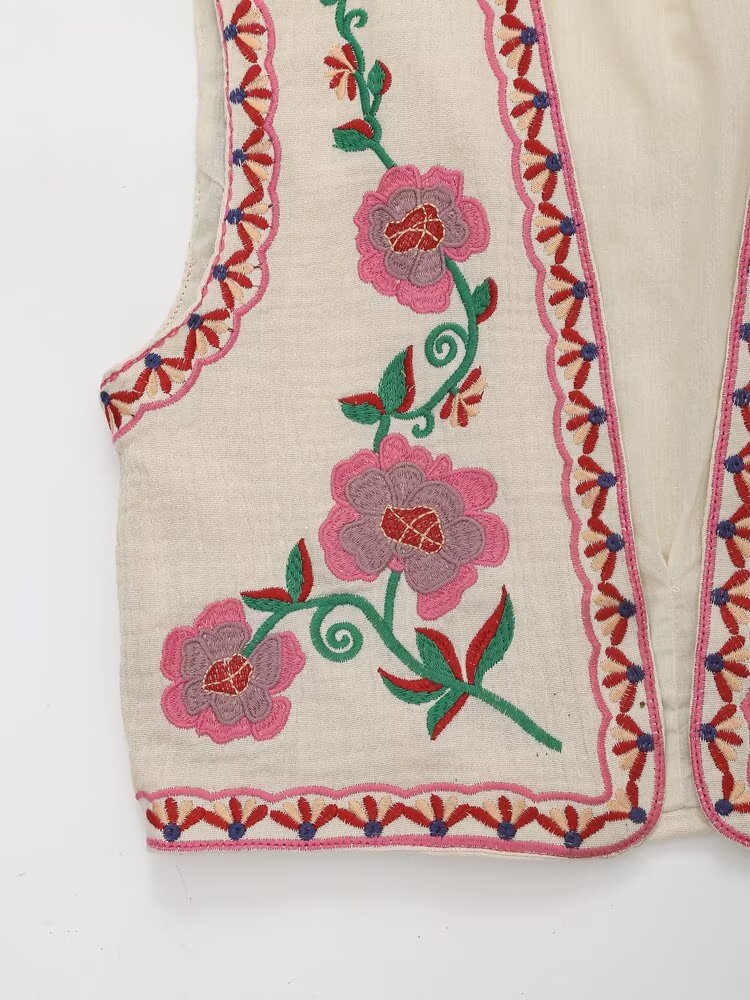 Women's floral embroidery decorative short vest
