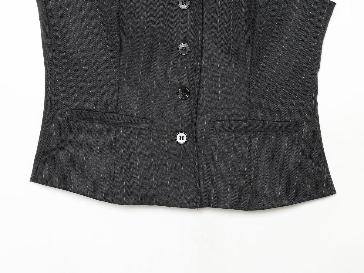 suit Women's 2 pieces short slim pinstripe vest+Pants