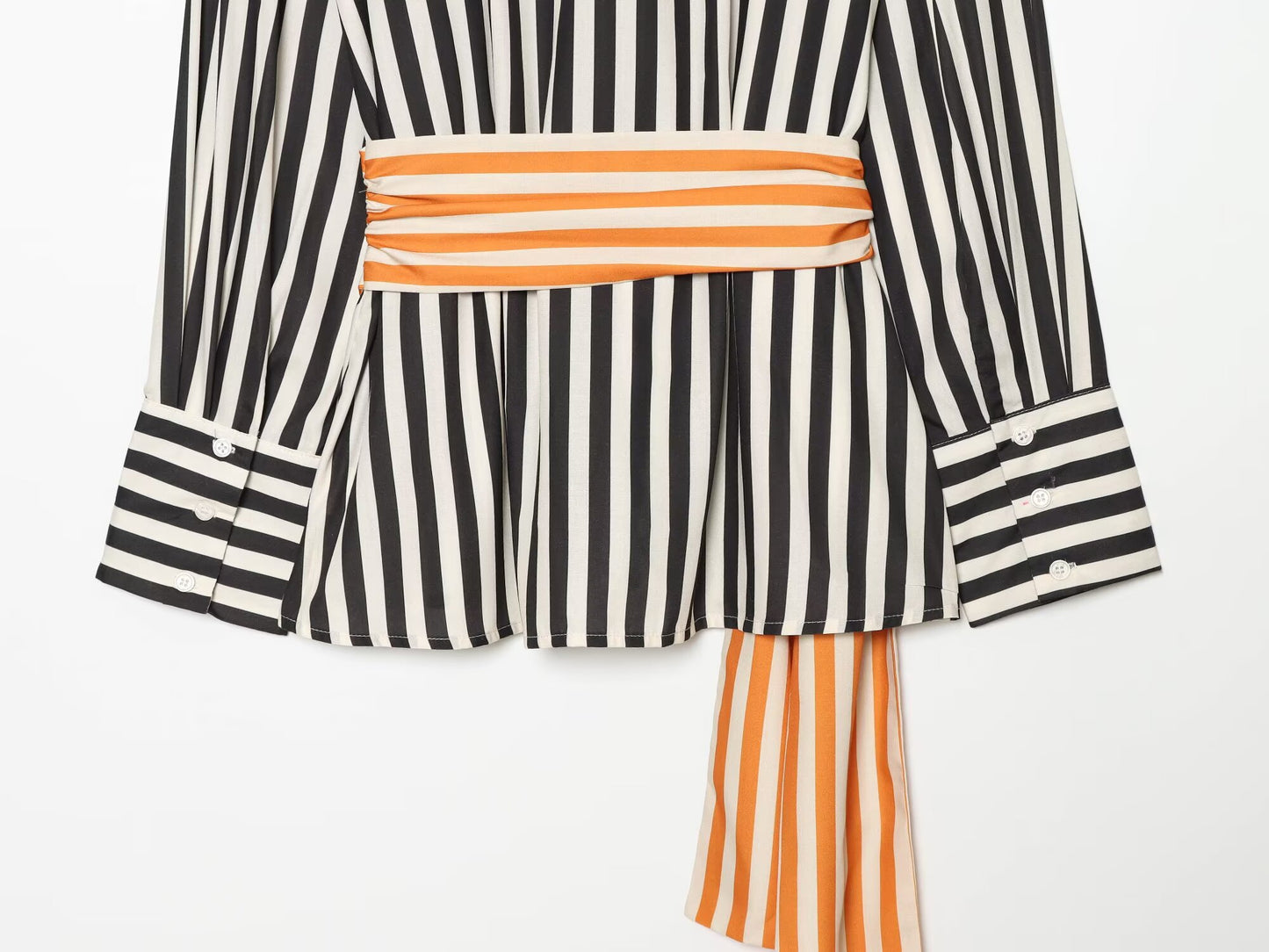 Women's patchwork waistband decorative striped shirt