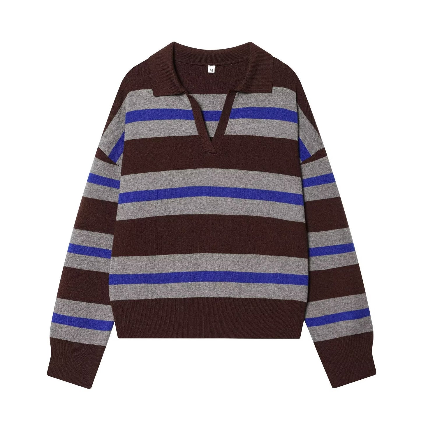 Women's casual striped knitted polo shirt