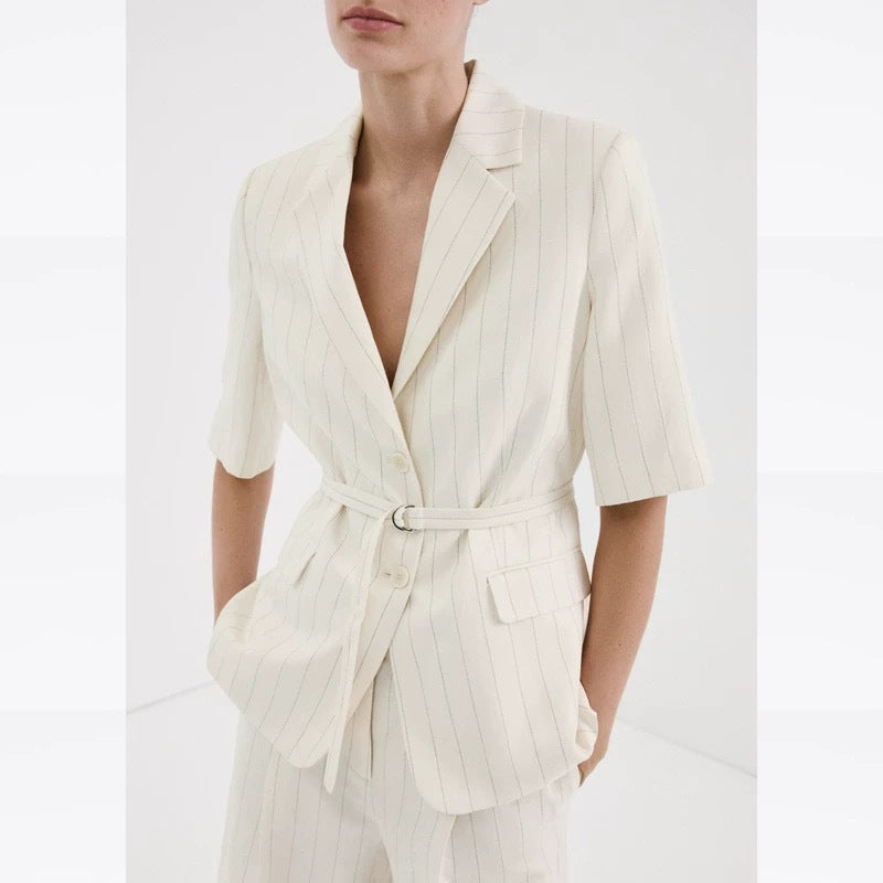 suit Women's 2 pieces five quarter sleeve lace up Blazer Coat+shorts