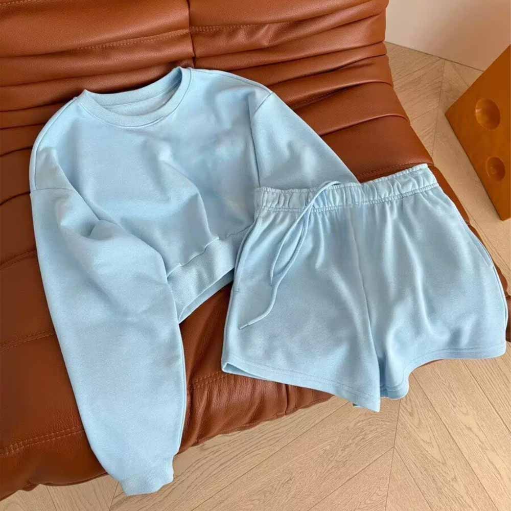 2026 women's new casual Joker O-neck sweater casual shorts suit