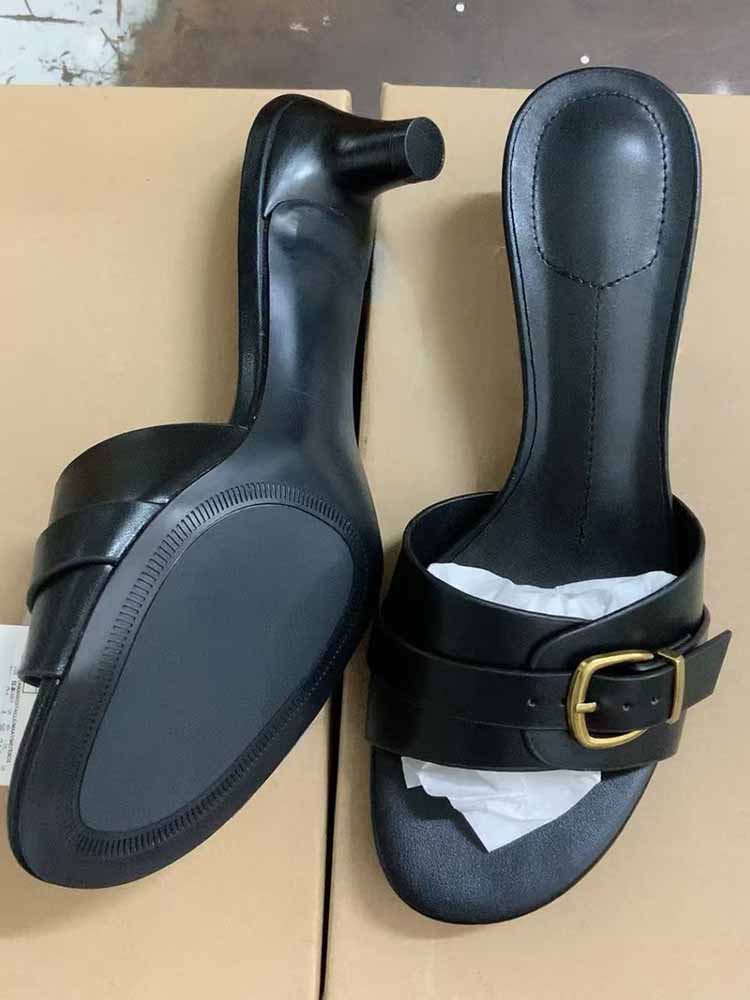 Women's new fashion belt buckle beach low-heeled slippers