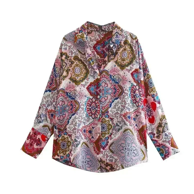 Women 2026 New Fashion Flowy Satin Loose Shirts Blouses Vintage Long Sleeve Button-up Female Shirts Chic Tops