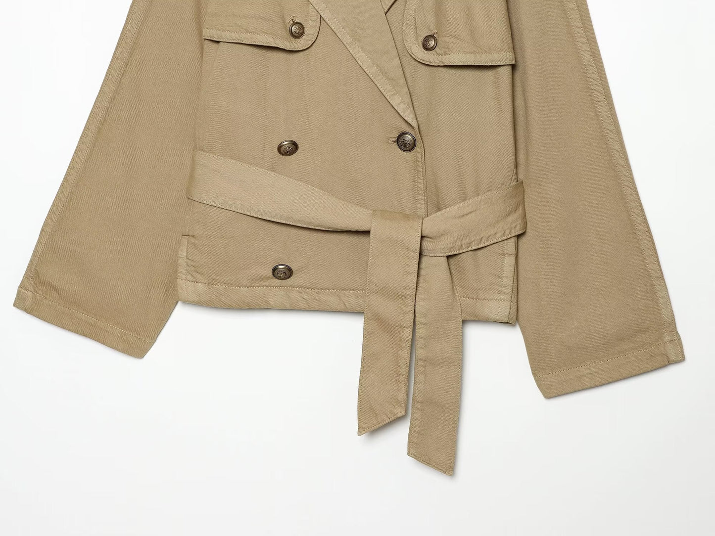 Women's with Belt Lapel short windbreaker Coat