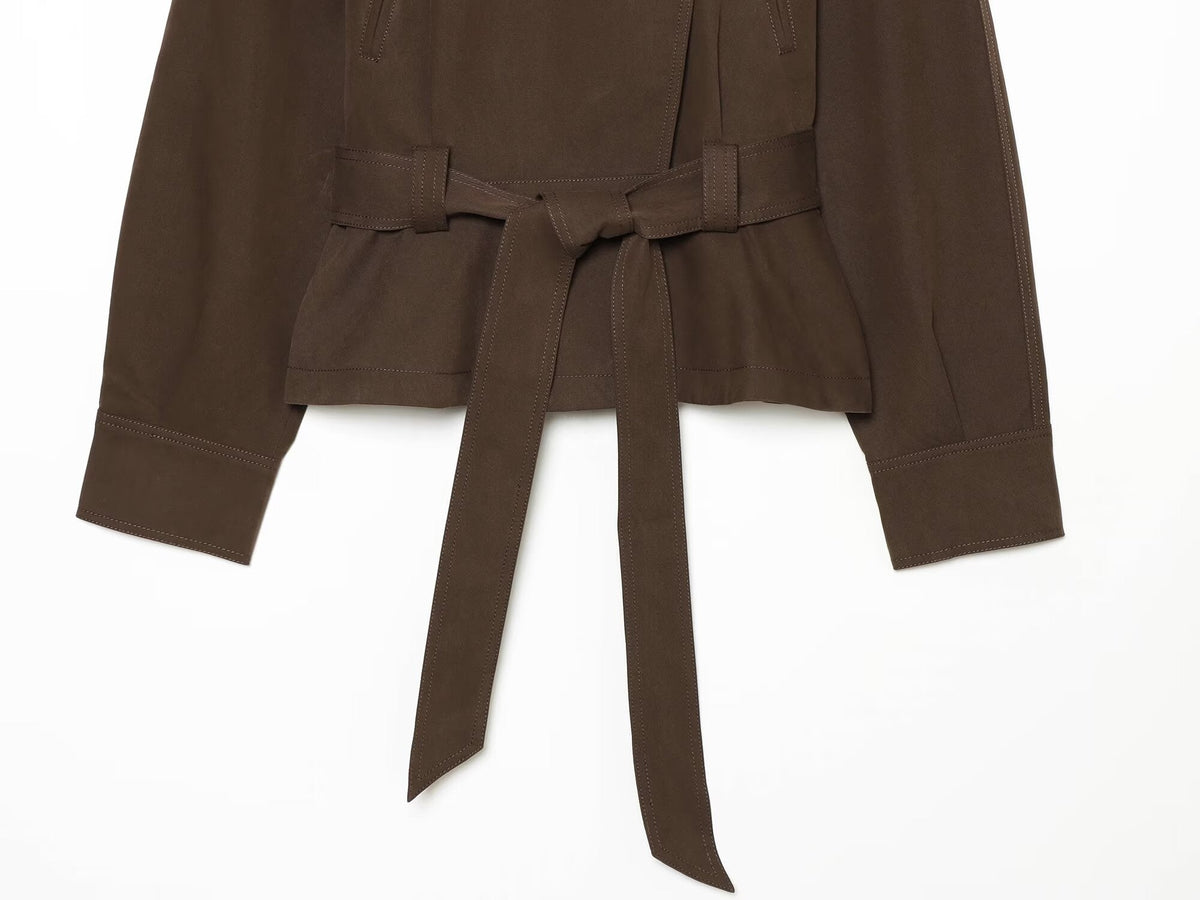 Women's with belt short windbreaker style jacket Coat