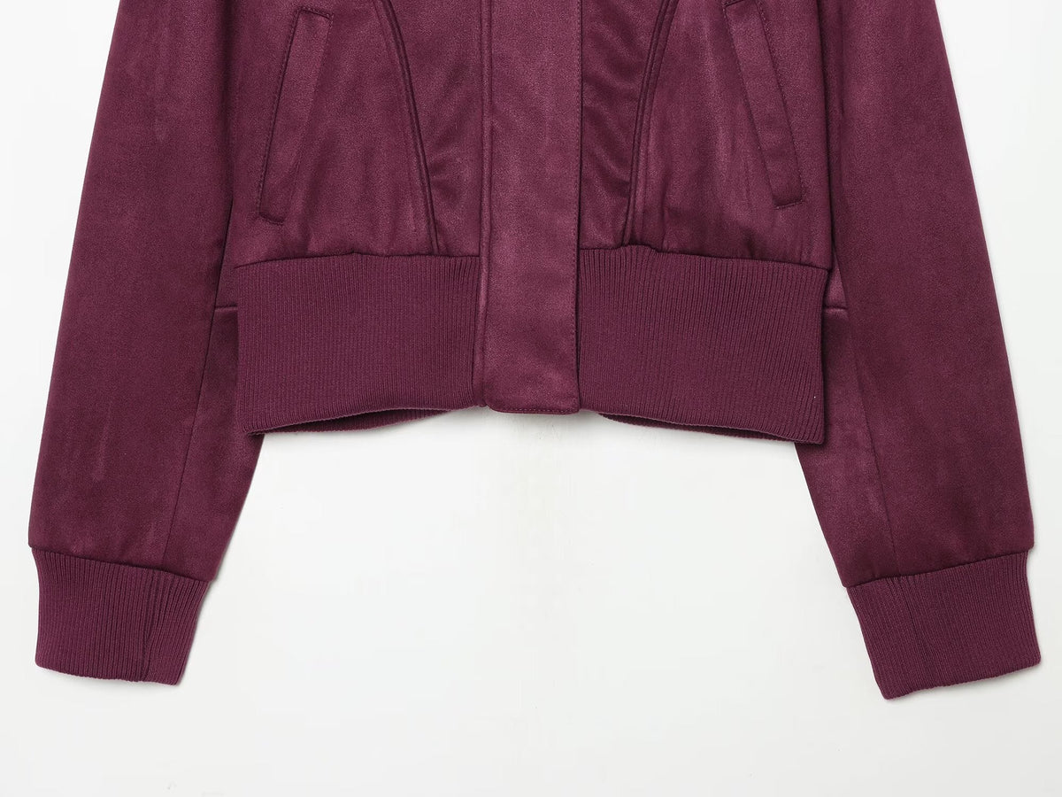 Women's Anti suede effect short stand collar Coat