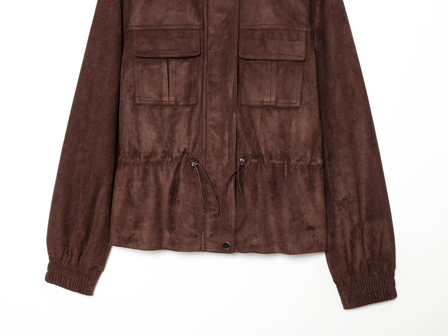 Women's suede waist cinched drawstring jacket Coat