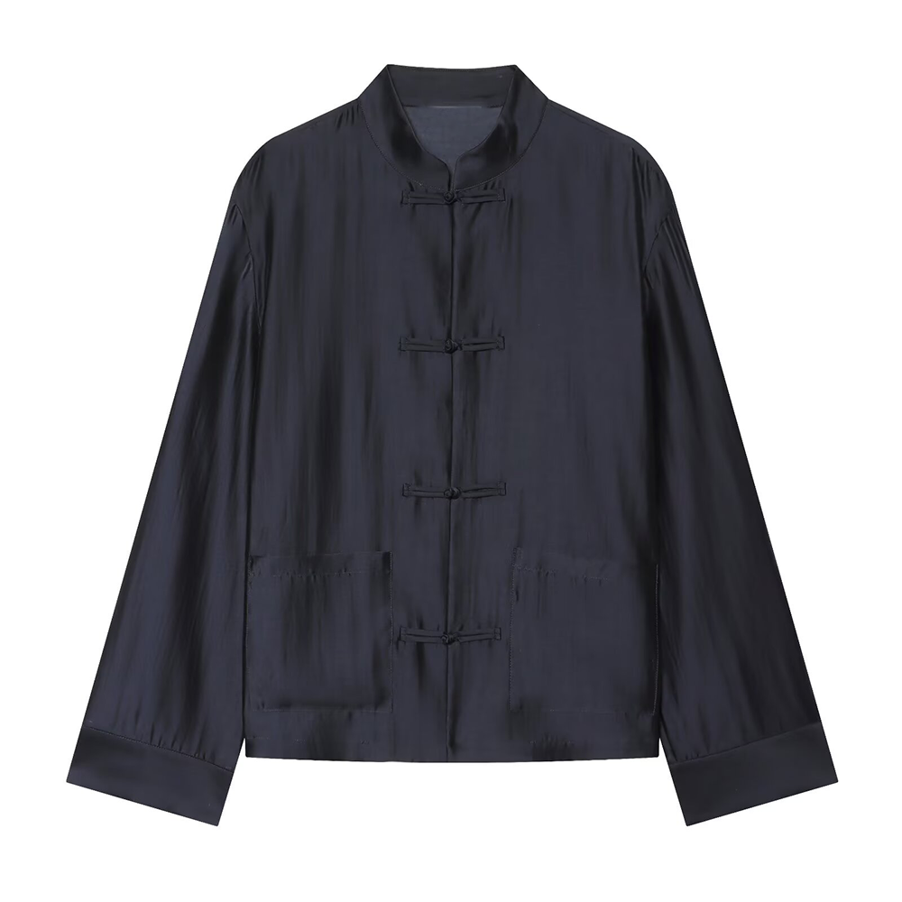 Women's rope knot decoration casual satin shirt