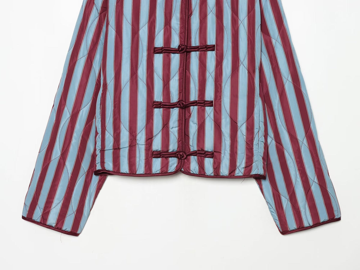Women's striped rope buttoned cotton jacket Coat