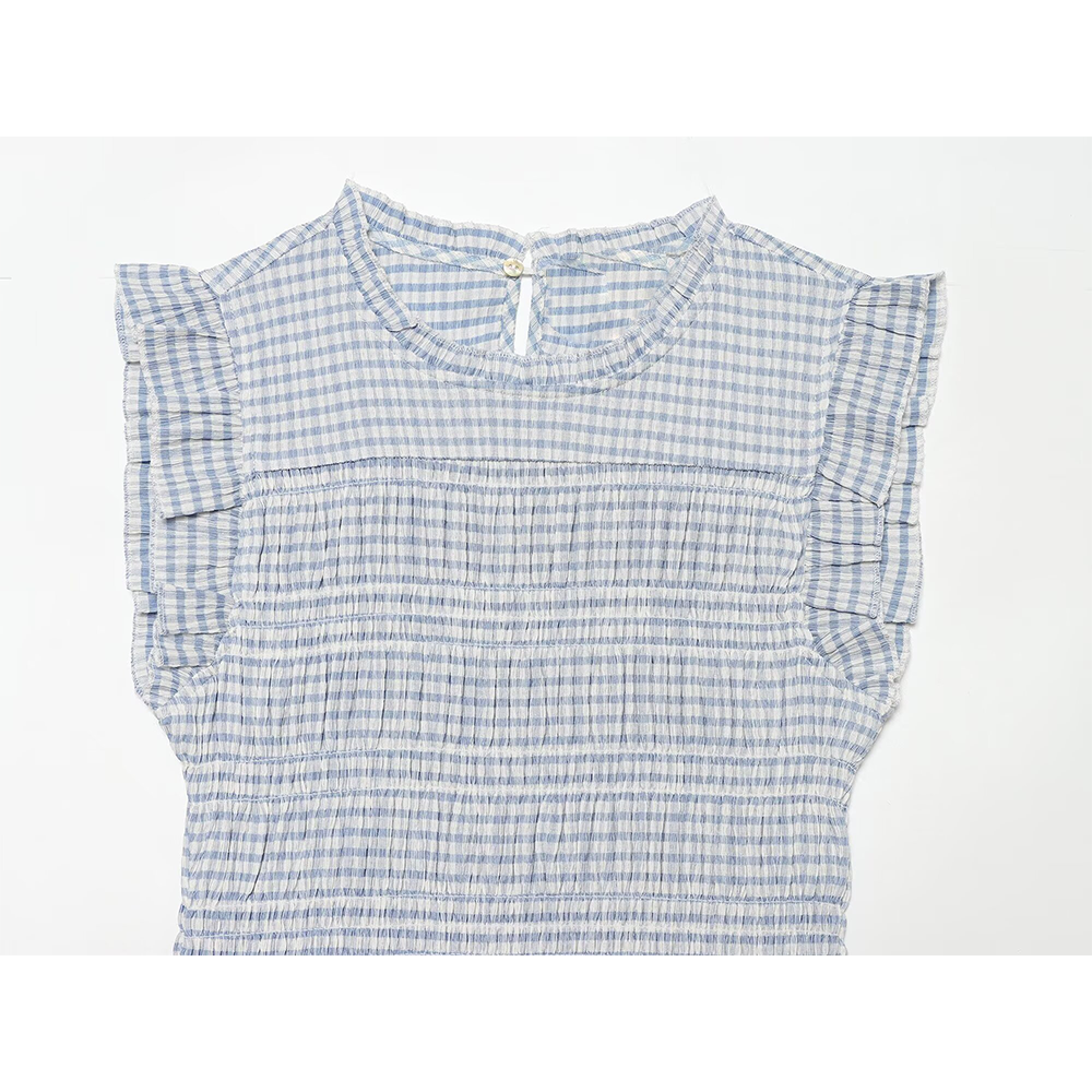 Women's short honeycomb plaid top