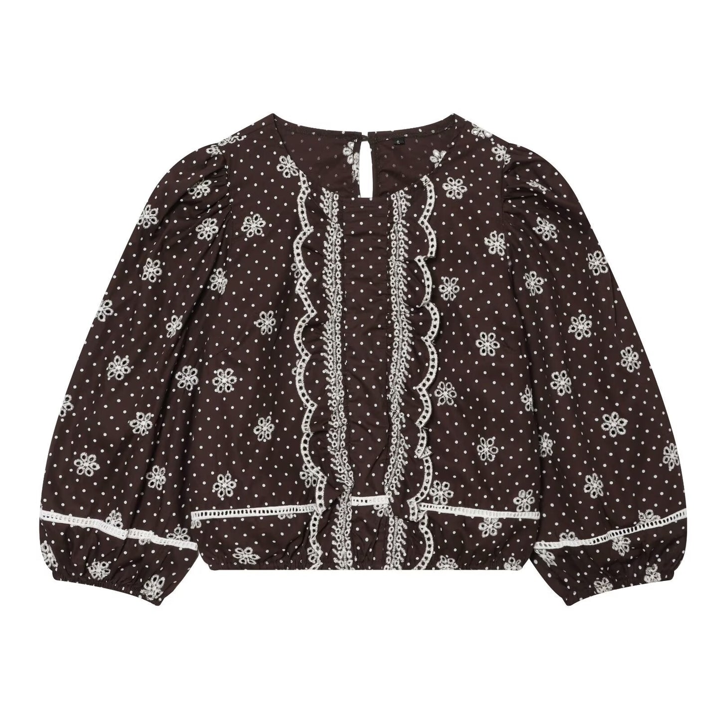 Women's hollowed out embroidered polka dot shirt