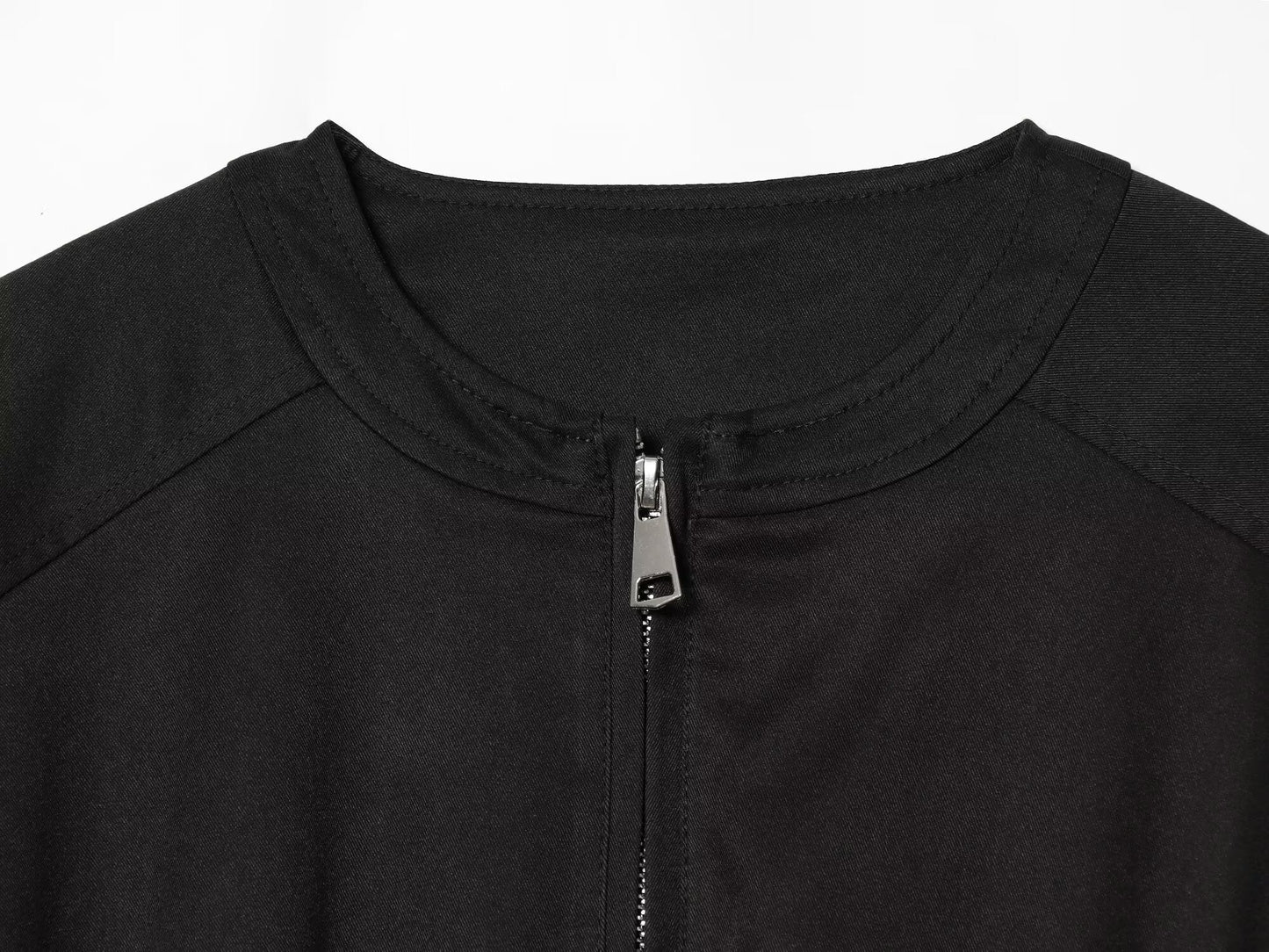 Women's O-Neck zipper short sleeved puffy Coat