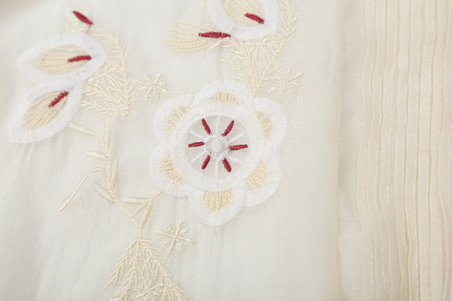 Women's floral embroidery transparent stiff yarn shirt