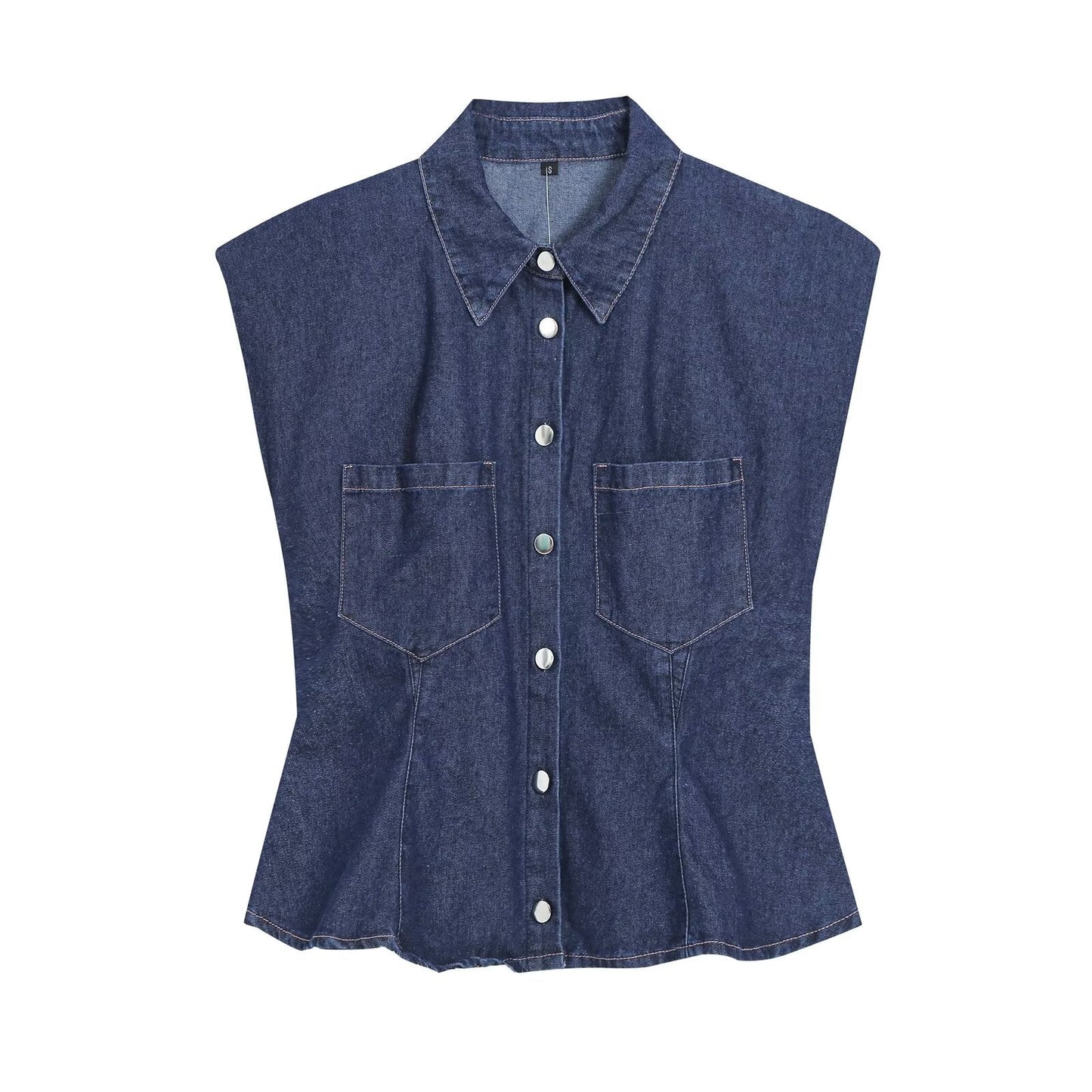 suit Women's 2 pieces pocket decoration sleeveless denim shirt+bucket jeans