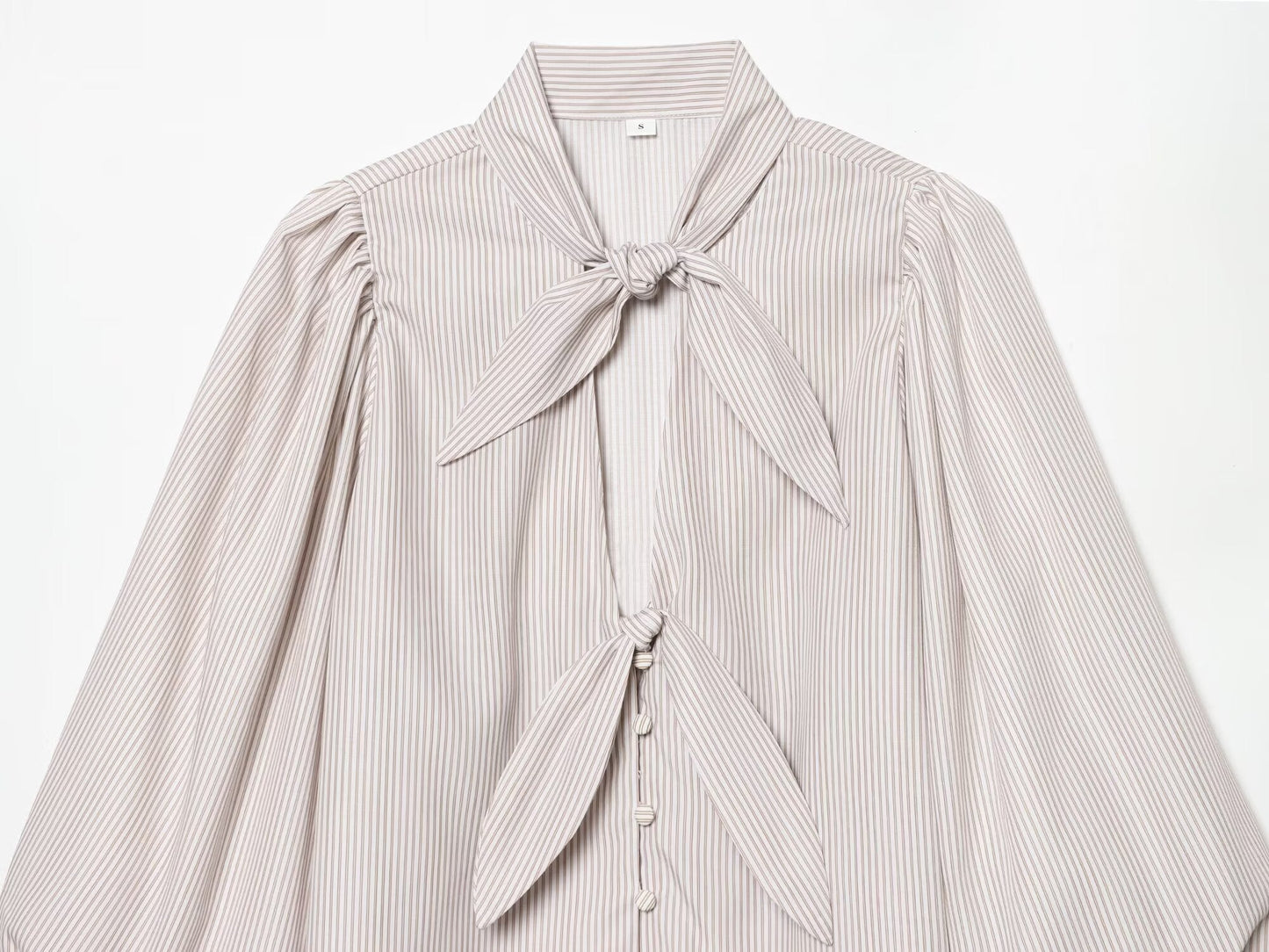 Women's bow decoration hollow striped shirt