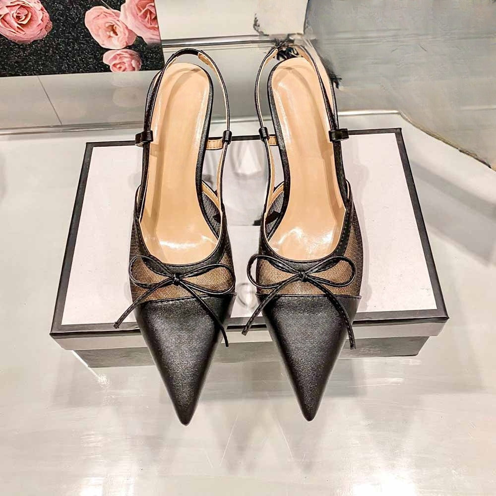 Women's New Fashion Joker Mesh Bow Pointed 6CM Stiletto Heels