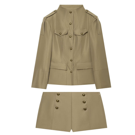 suit Women's 2 pieces pocket decoration slim jacket Coat+Shorts