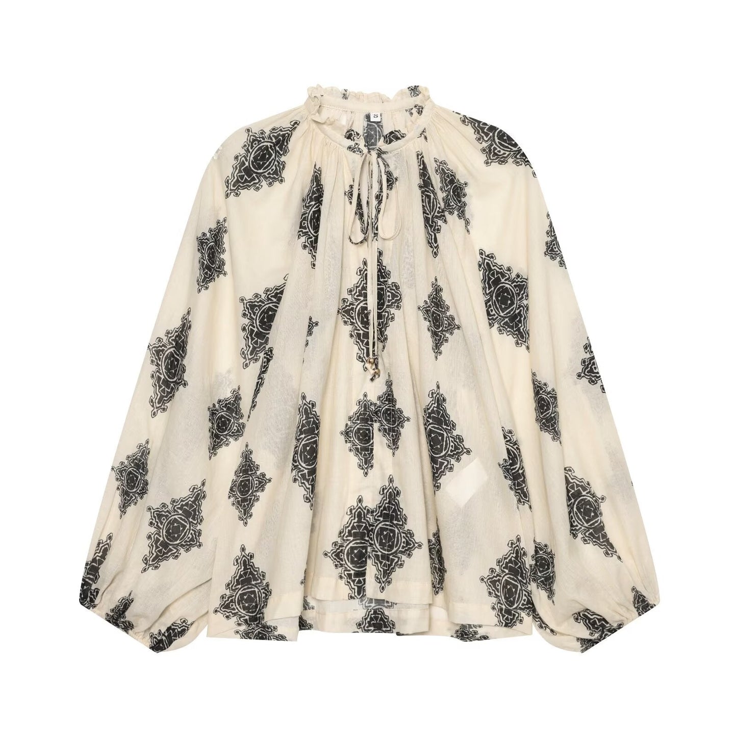 Women's oversized lantern sleeve printed top
