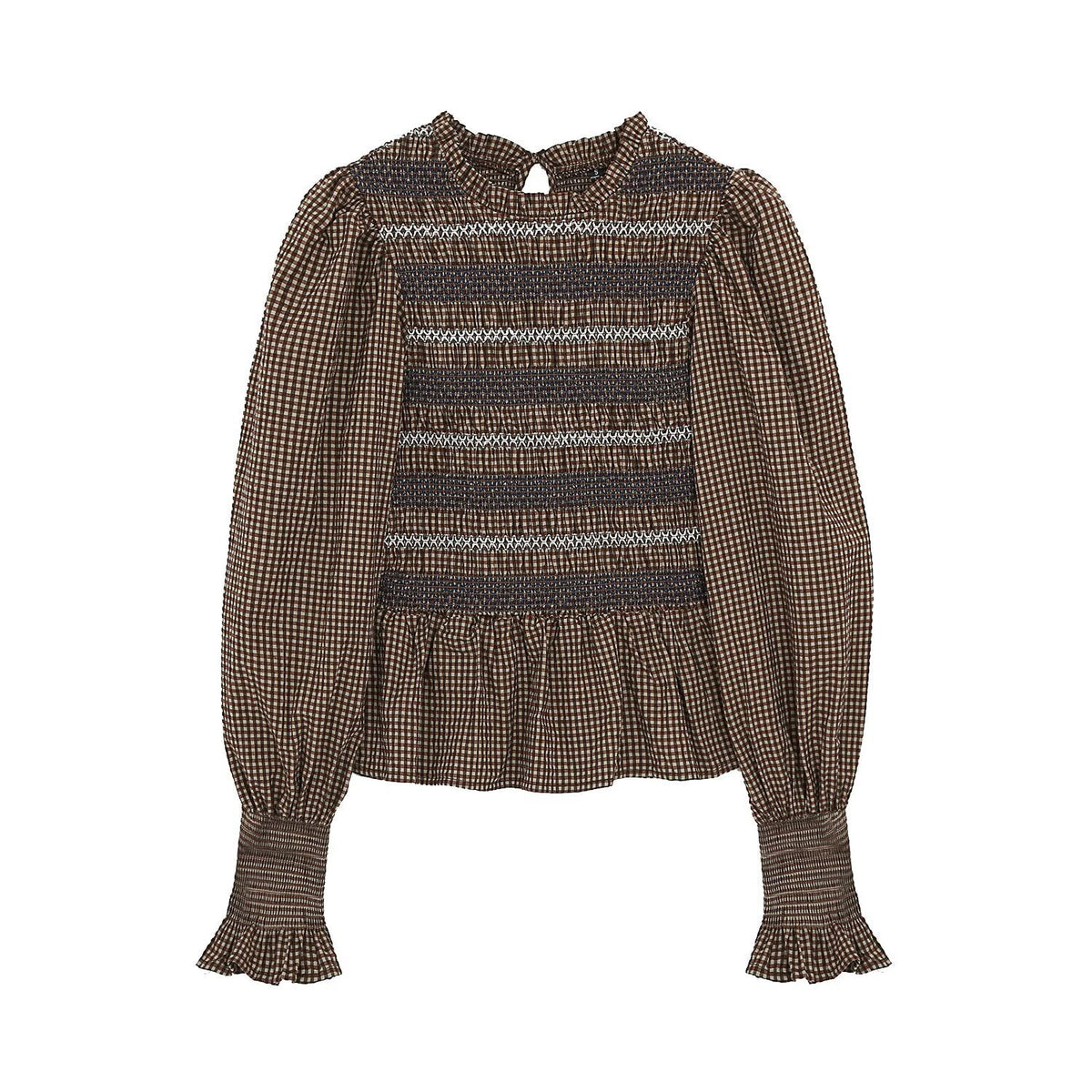Women's short pleated embroidered shirt