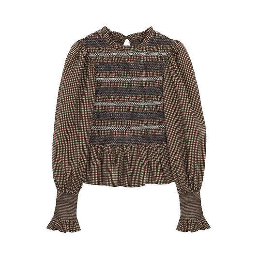 Women's short pleated embroidered shirt