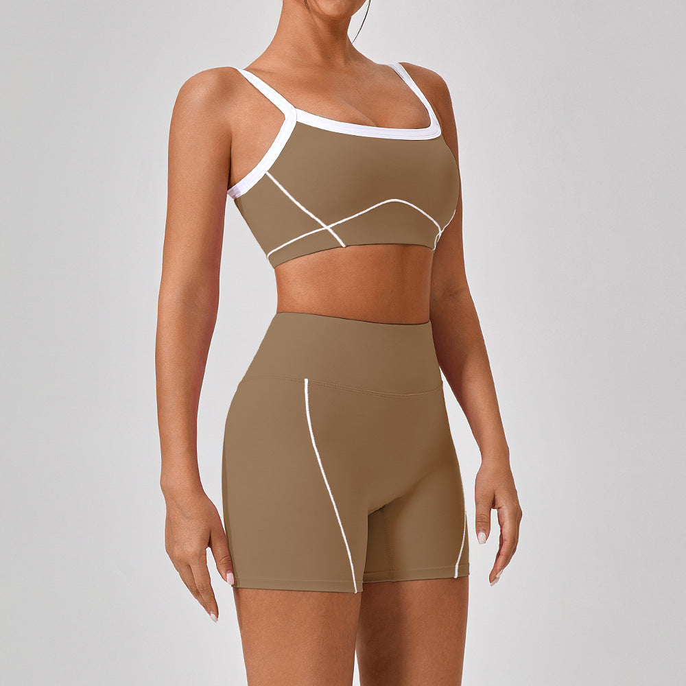 Women's new nude tight outdoor sports bra contrast suit
