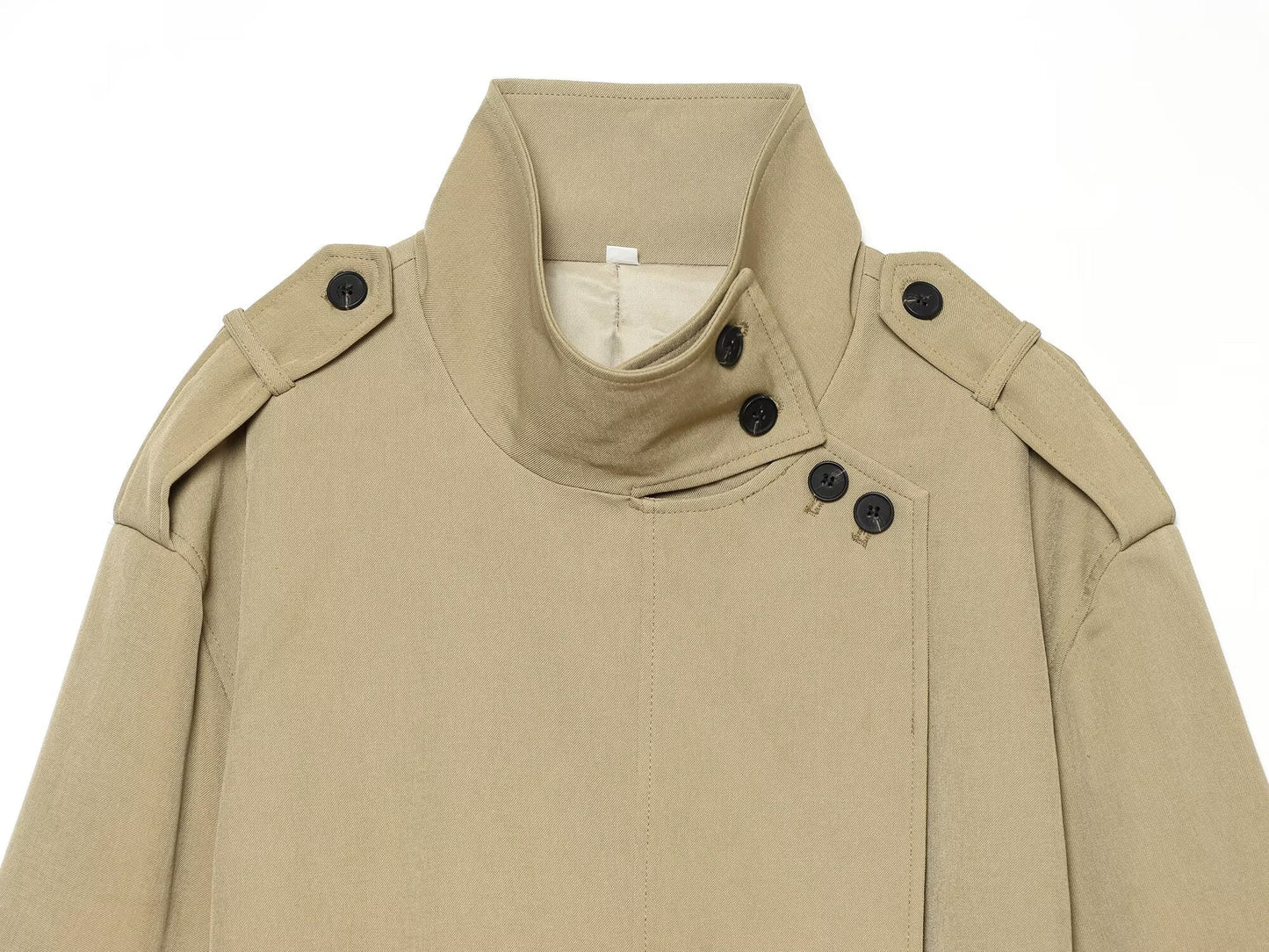 Women's with belt loose stand collar windbreaker Coat