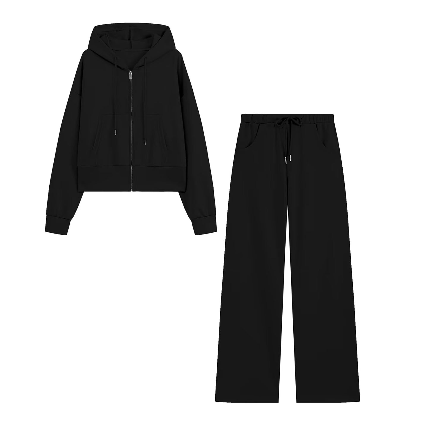 suit Women's 2 pieces hooded double-sided fabric sweatshirt+flared pants