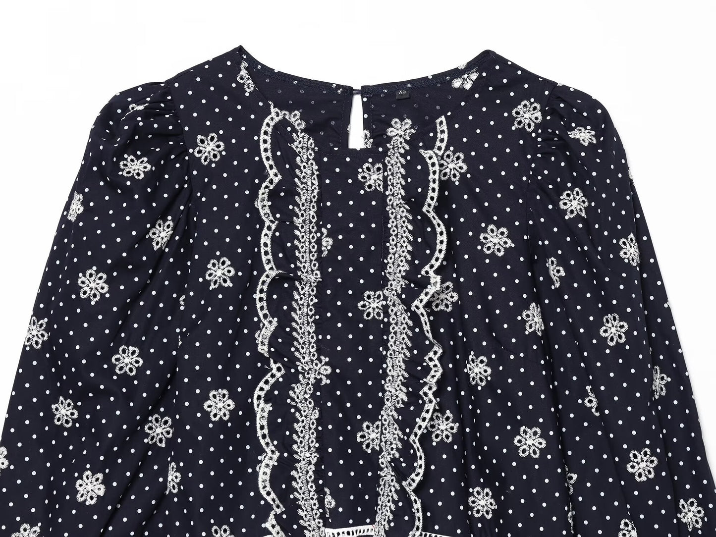 Women's hollowed out embroidered polka dot shirt