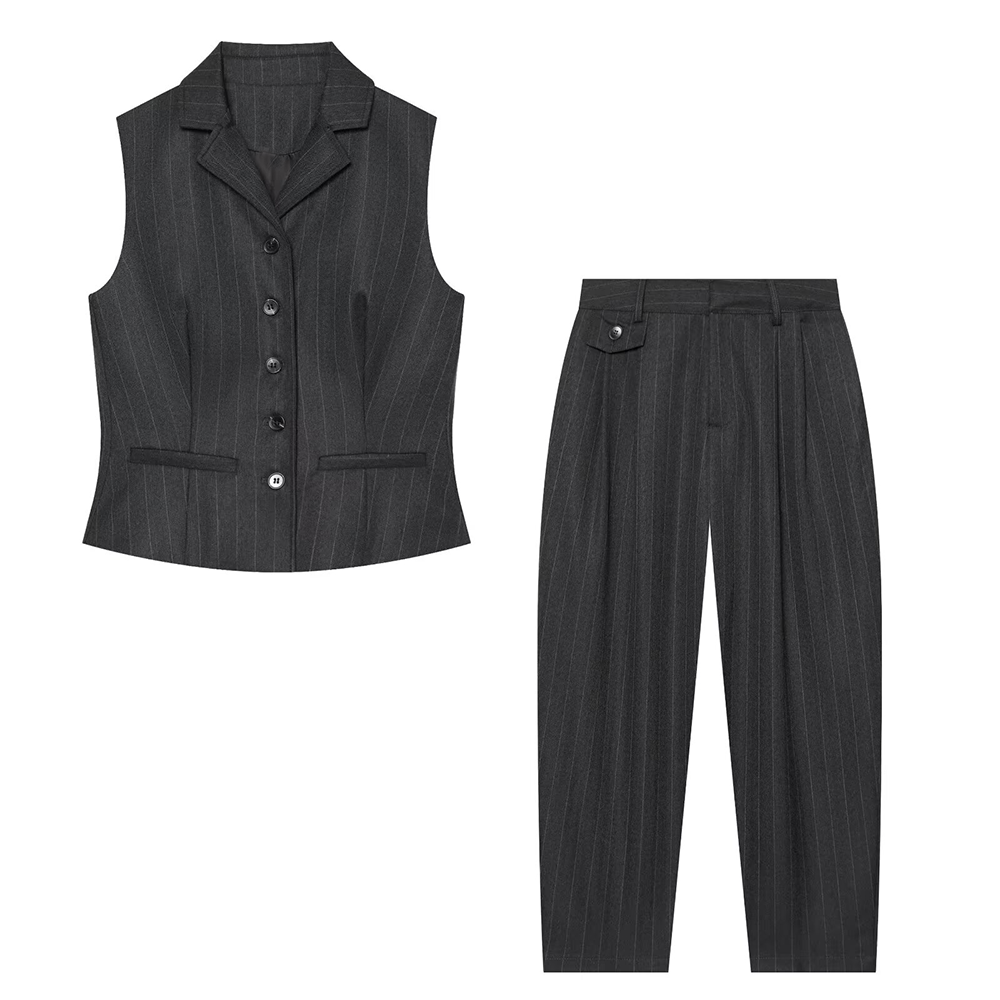 suit Women's 2 pieces short slim pinstripe vest+Pants