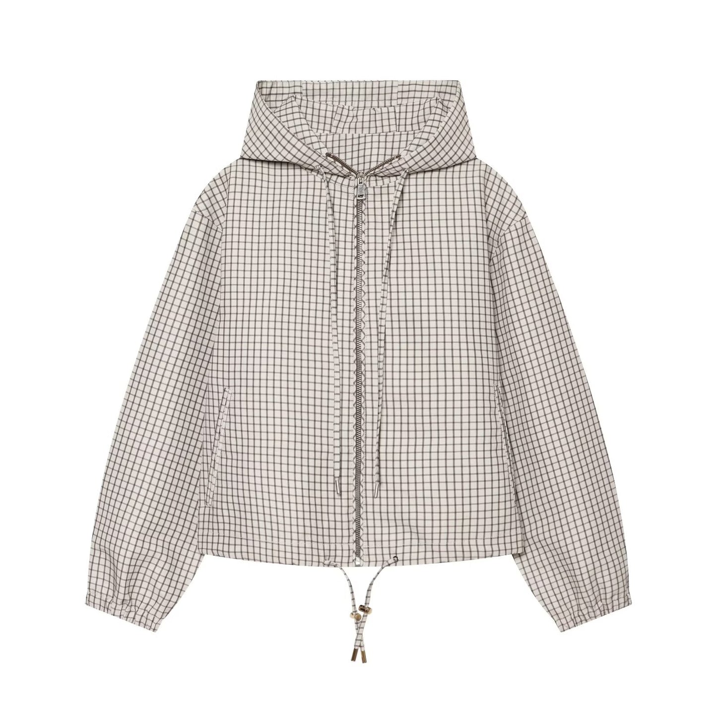 Women's casual plaid hooded jacket Coat