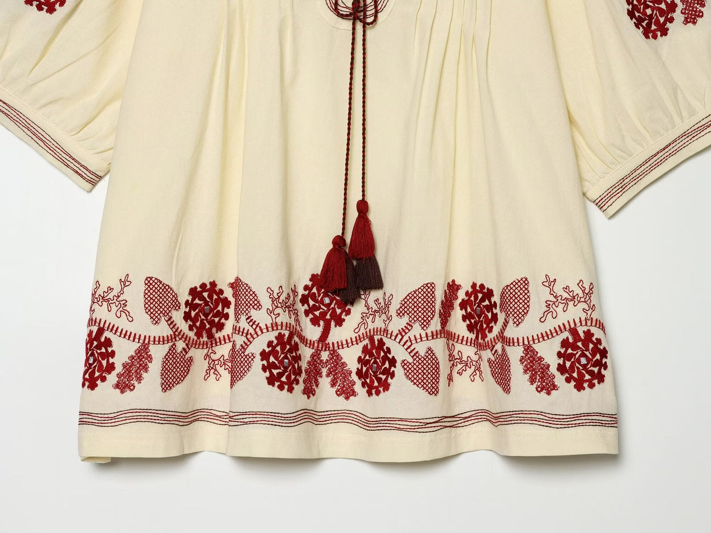 2026 Women's tassel decorated embroidered shirt