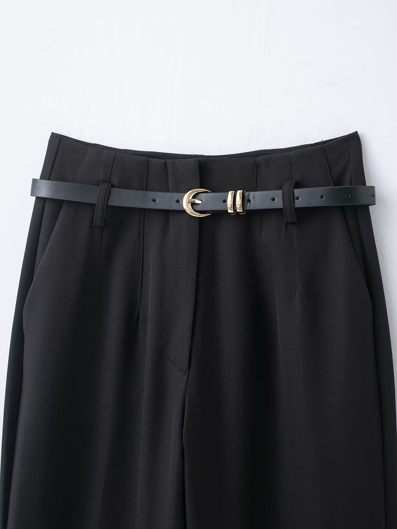 Women's With Belt casual straight high waisted pants
