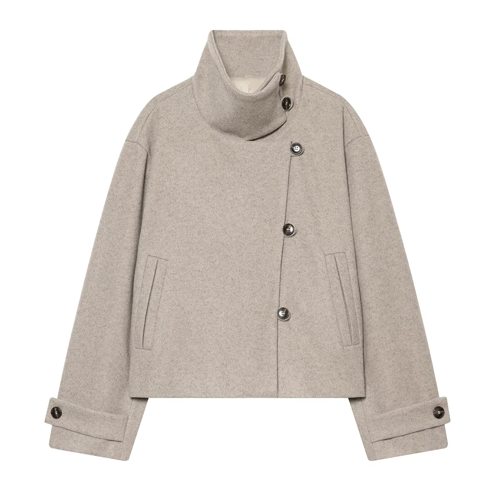 Women's warm standing collar woolen jacket Coat