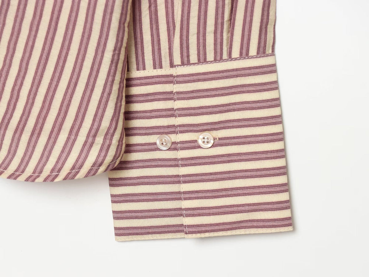 Women's loose stand collar striped shirt