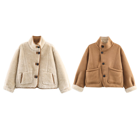 Women's reversible fleece warm jacket Coat