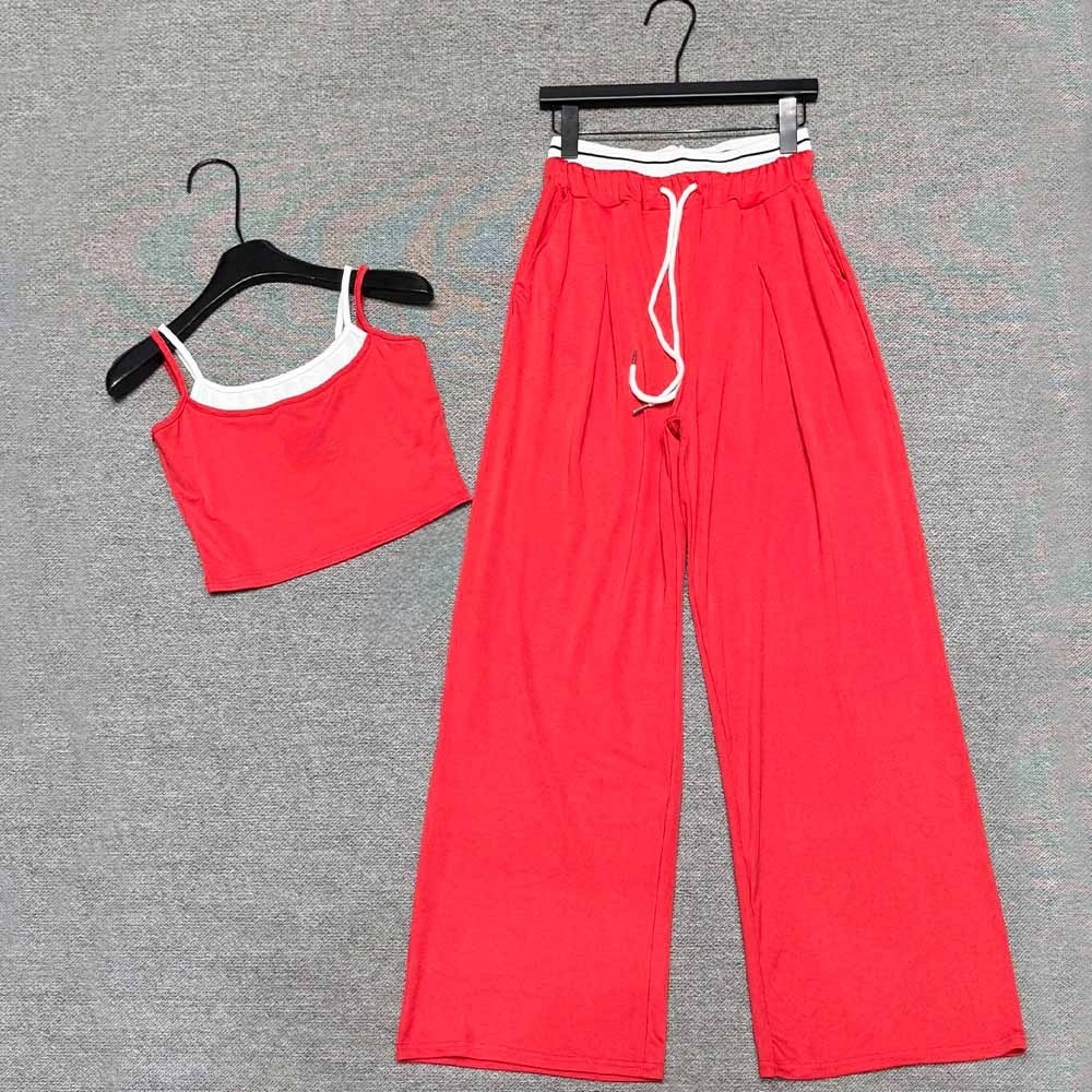 Women's new fashion casual Joker sling+wide-leg pants suit