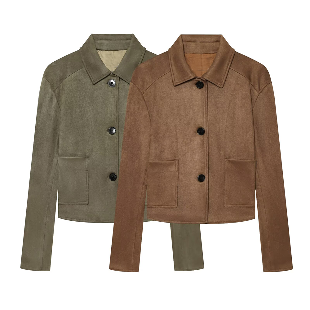 Women's suede lapel breasted short Coat