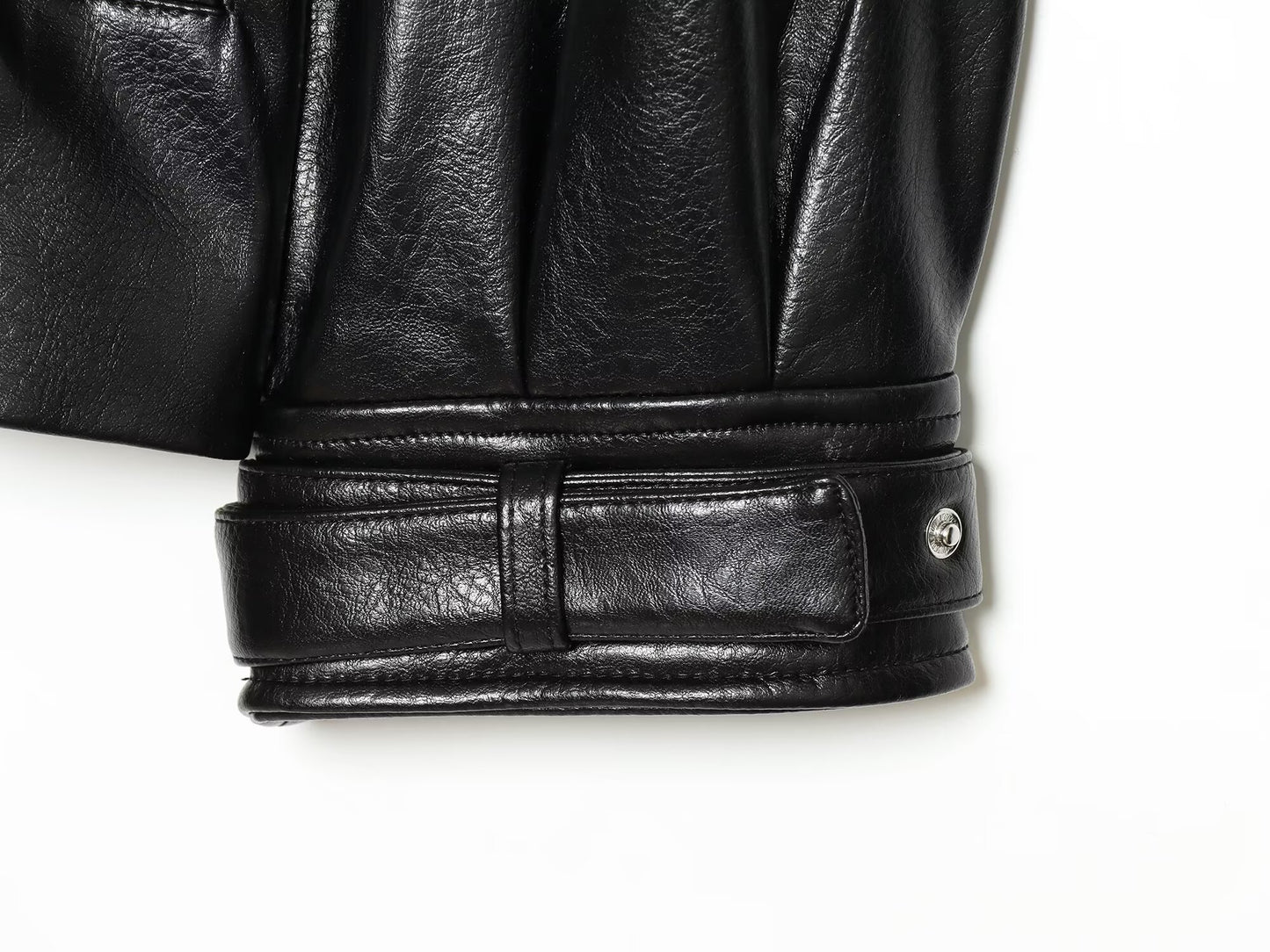 Women's with belt faux leather stand collar Coat
