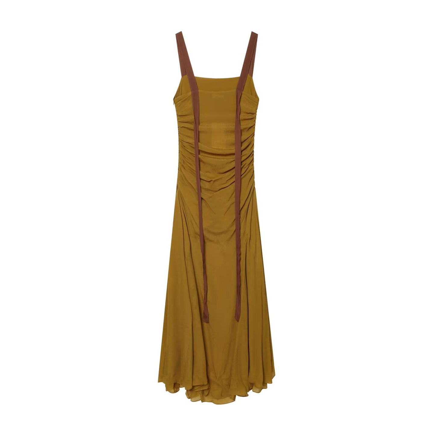 Women's pleated wide shoulder strap Midi dress
