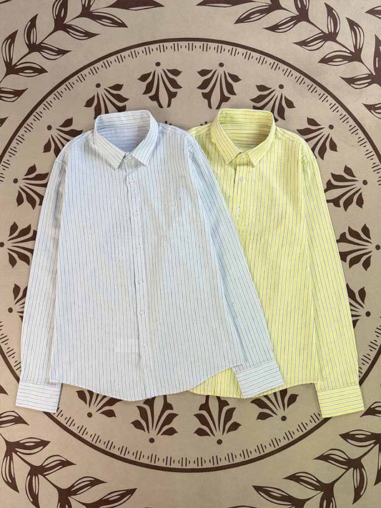 2026 women's new pinstriped linen embroidered long-sleeved shirt