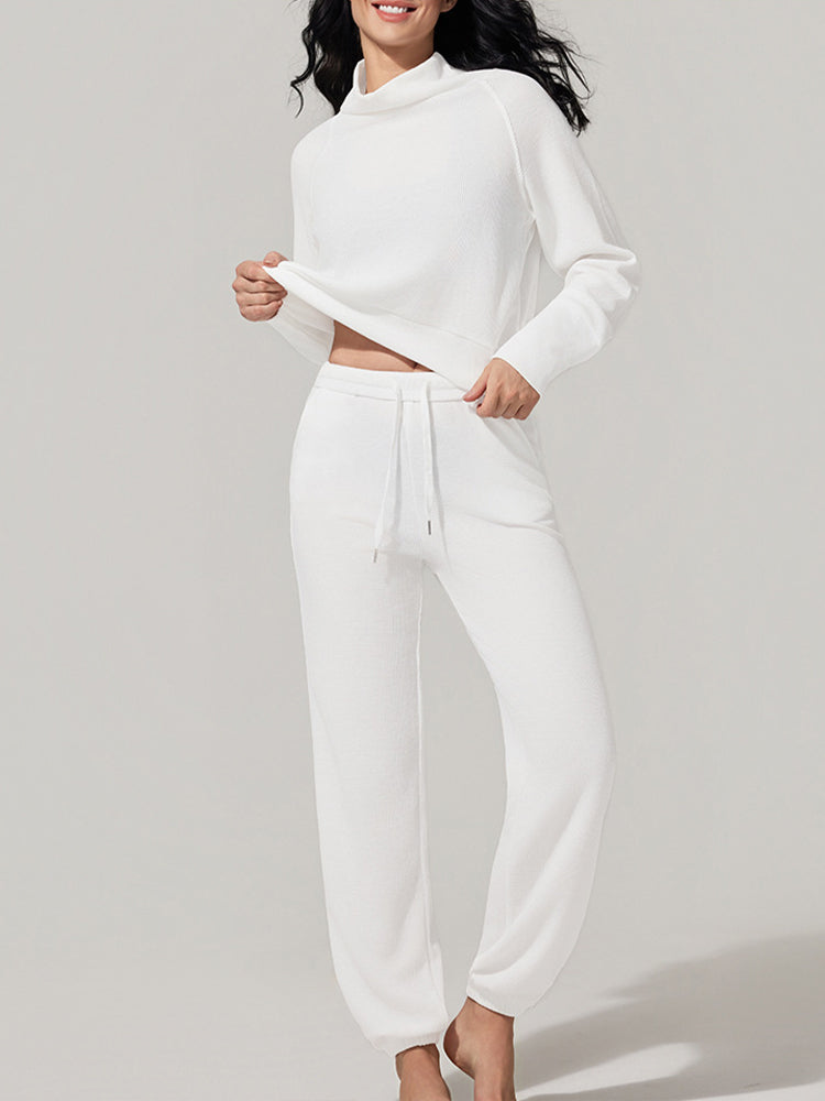 Women's new high-necked loose pullover sweater sweatpants suit