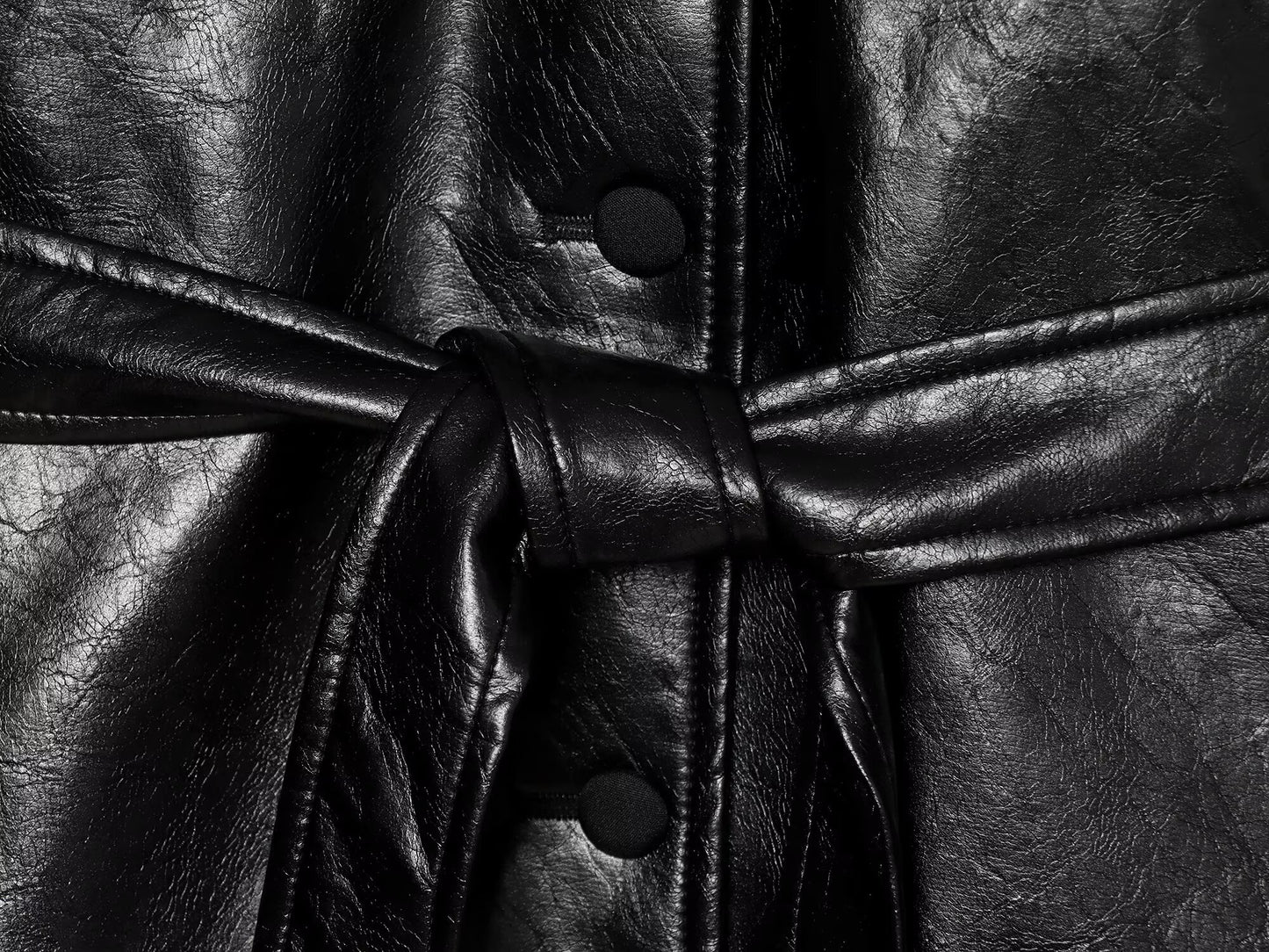 Women's with Belt Black Leather Effect Jacket
