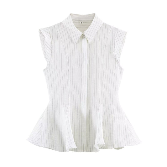 Women's linen blend sleeveless striped shirt