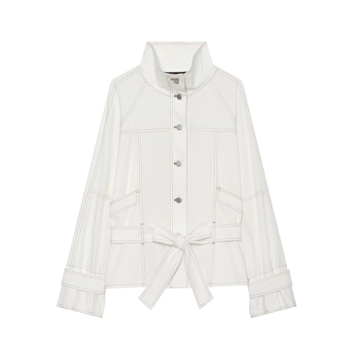 Women's contrasting bright line stand collar Coat